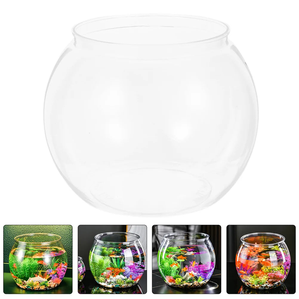 Plastic Round Fish Bowl - Unbreakable Clear Aquarium Globe & Hydroponic Planter for Goldfish