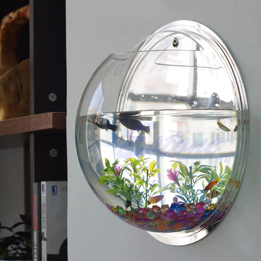 Wall-Mounted Acrylic Fish Bowl - Transparent Hanging Fish Tank & Plant Pot Planter