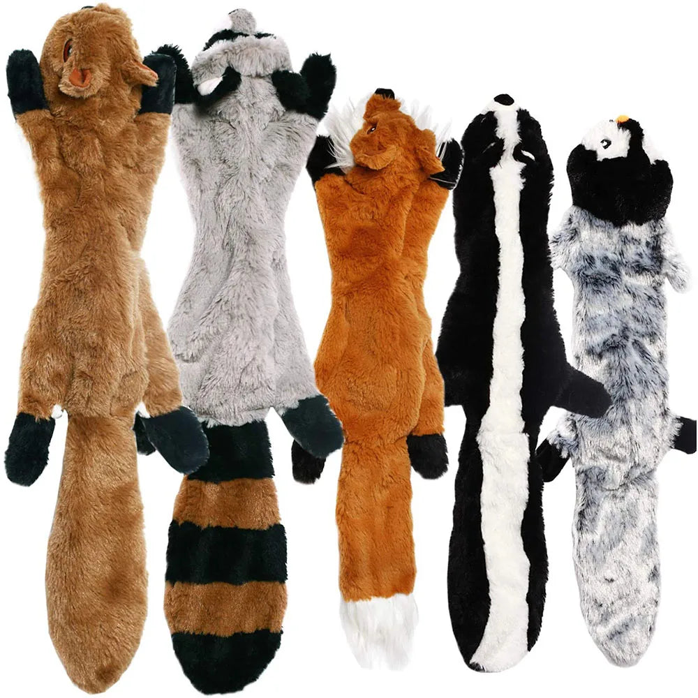 Stuffingless Plush Dog Toy - Durable Squeaky & Crinkle Chew Toy